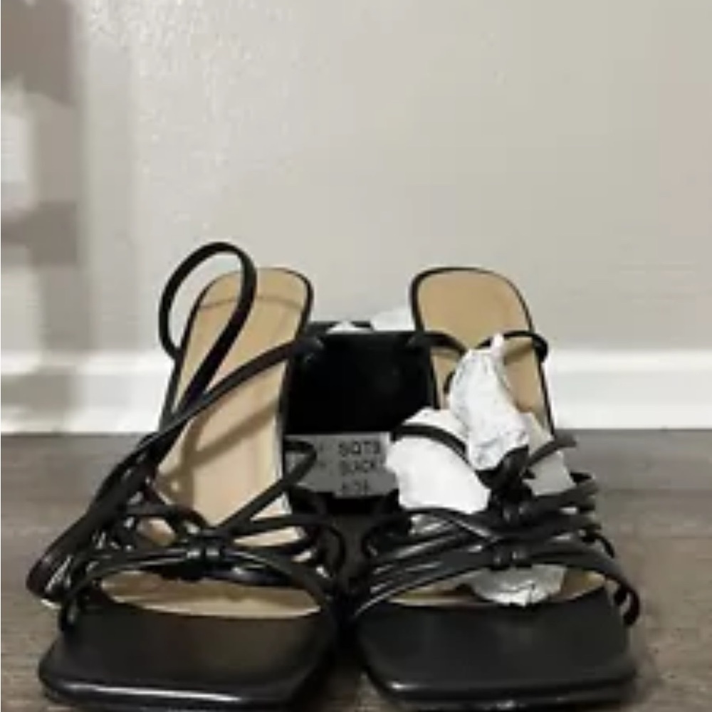 Pretty Little Thing Black Square Knotted multi Strap High Heeled Sandals Size 6 - Picture 4 of 11